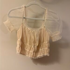 Alice + Olivia Cream Ruffled Crop Blouse